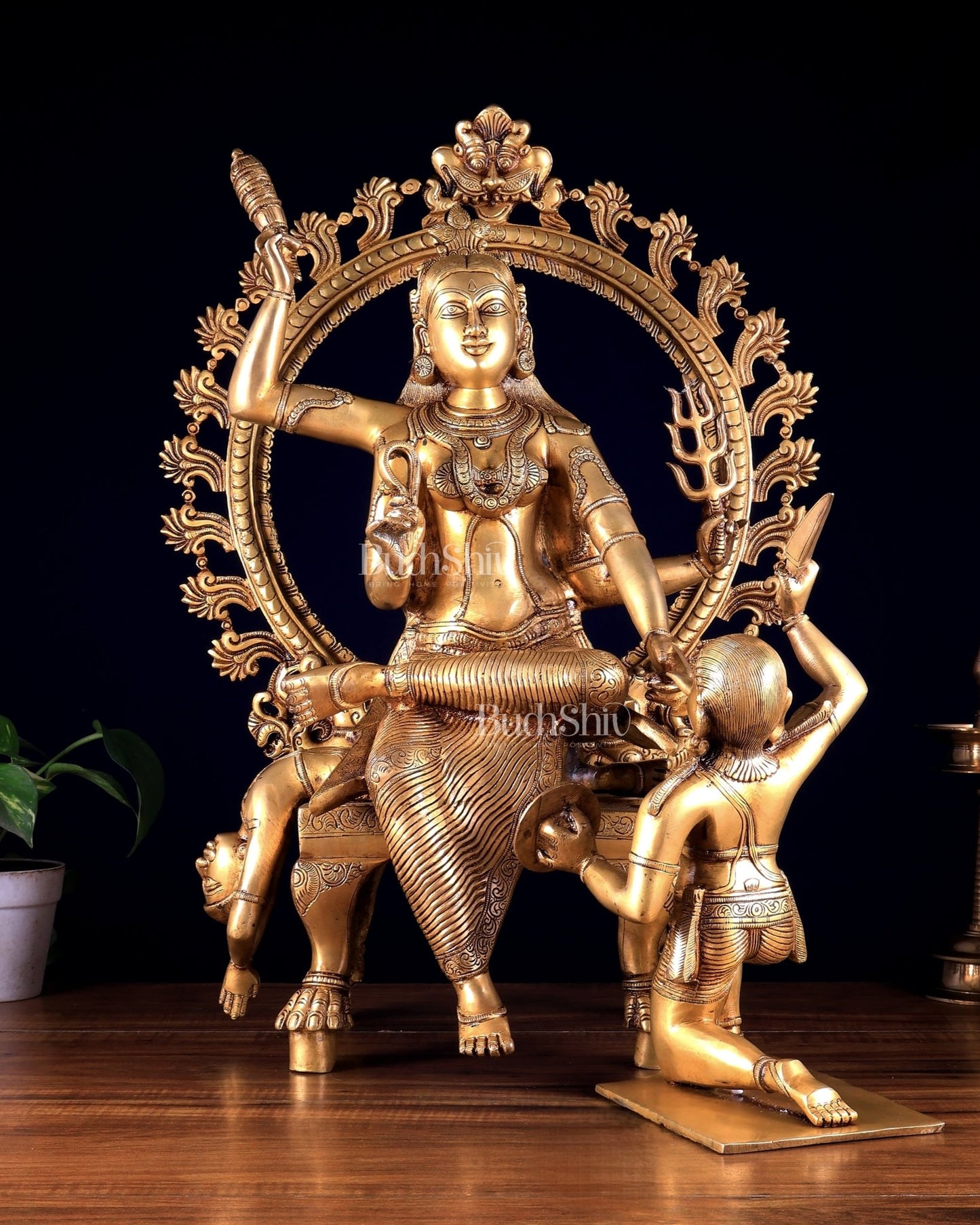 Large Brass Goddess Baglamukhi Statue – Handcrafted Masterpiece 29 inch - Budhshiv.com