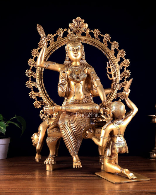 Large Brass Goddess Baglamukhi Statue – Handcrafted Masterpiece 29 inch - Budhshiv.com