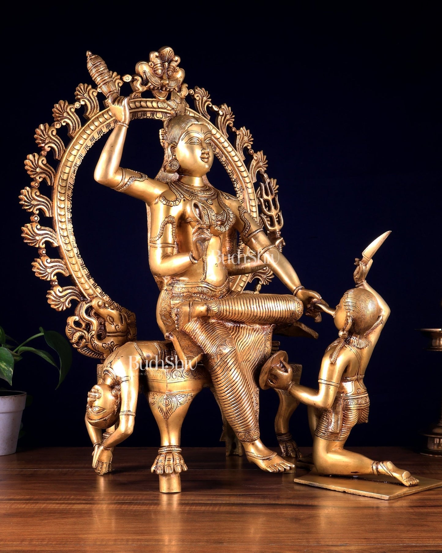 Large Brass Goddess Baglamukhi Statue – Handcrafted Masterpiece 29 inch - Budhshiv.com