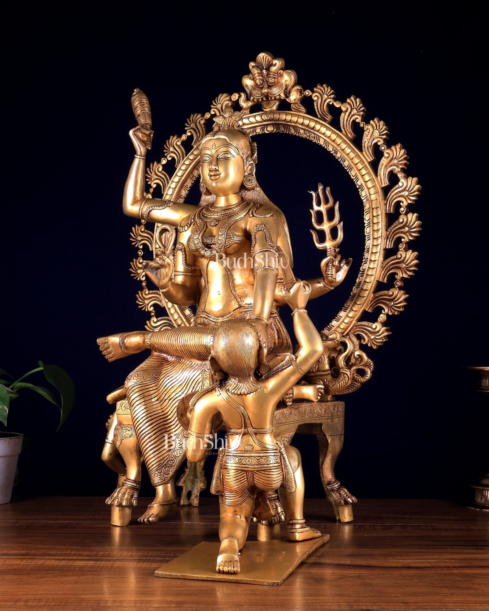 Large Brass Goddess Baglamukhi Statue – Handcrafted Masterpiece 29 inch - Budhshiv.com