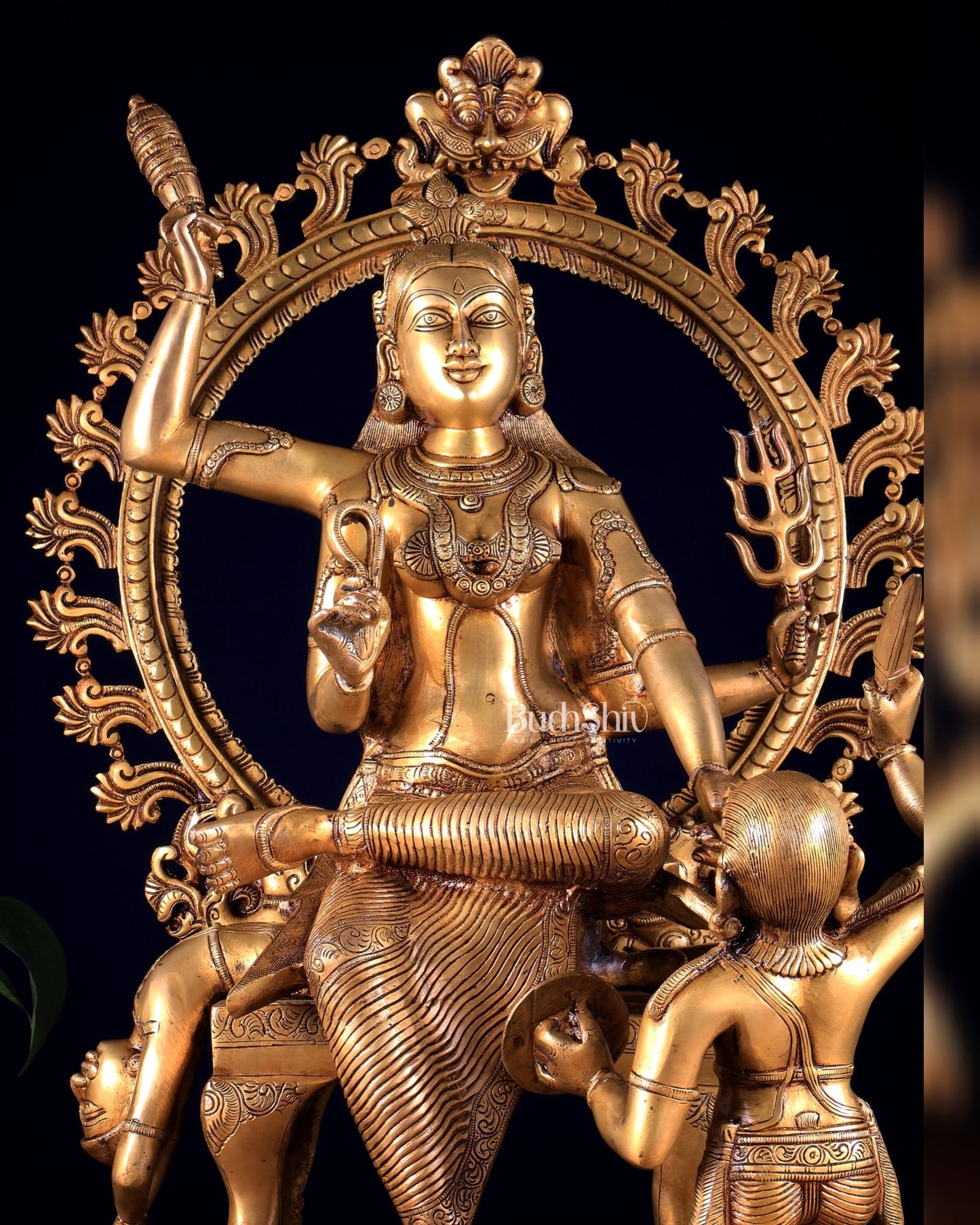 Large Brass Goddess Baglamukhi Statue – Handcrafted Masterpiece 29 inch - Budhshiv.com