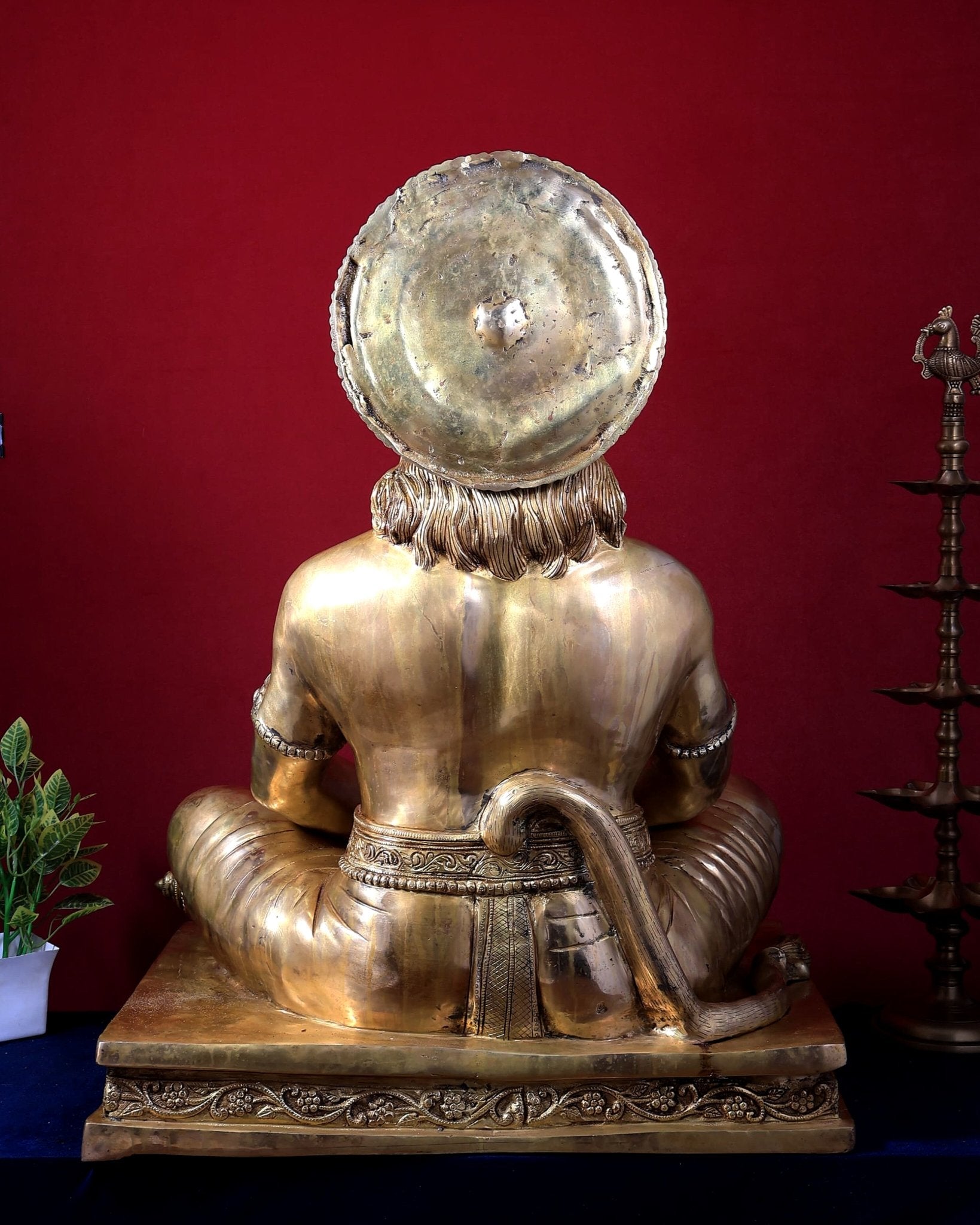 Large Brass Hanuman Meditation Statue | Temple Grade Sculpture 32.5 inch - Budhshiv.com