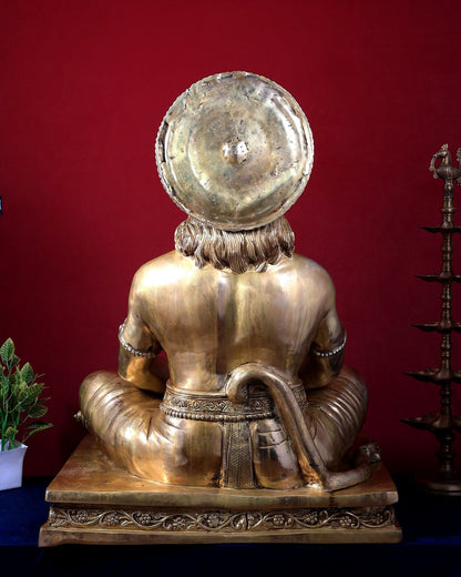 Large Brass Hanuman Meditation Statue | Temple Grade Sculpture 32.5 inch - Budhshiv.com