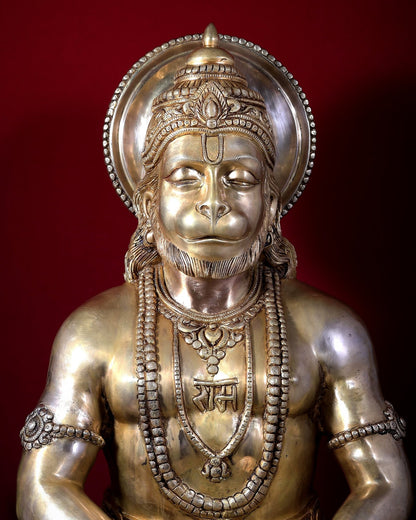 Large Brass Hanuman Meditation Statue | Temple Grade Sculpture 32.5 inch - Budhshiv.com