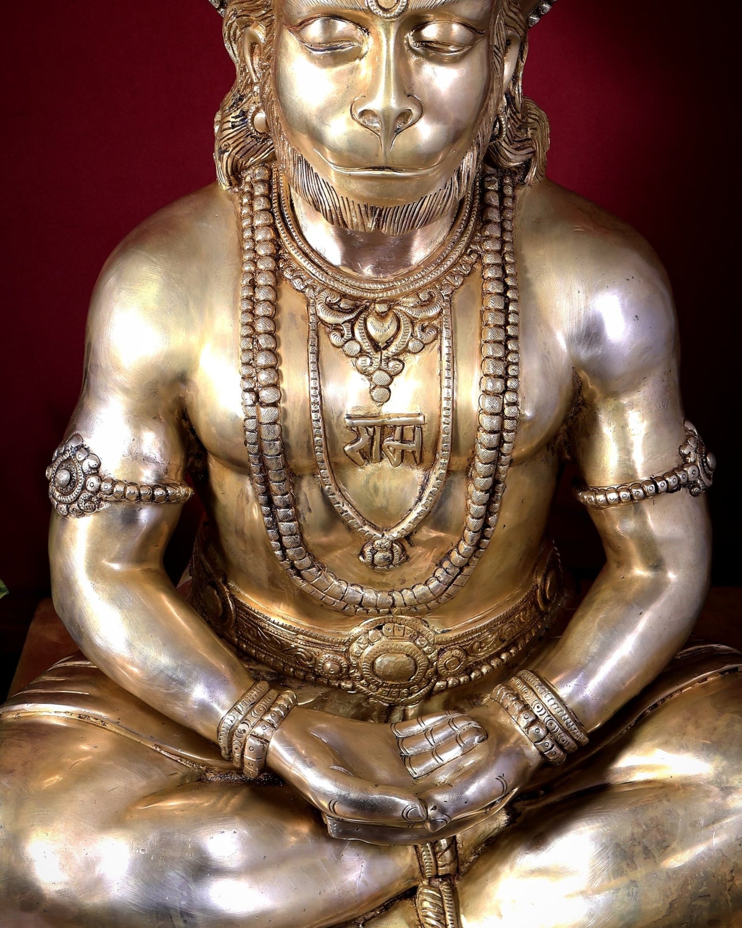 Large Brass Hanuman Meditation Statue | Temple Grade Sculpture 32.5 inch - Budhshiv.com