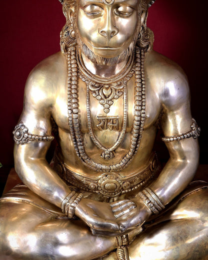 Large Brass Hanuman Meditation Statue | Temple Grade Sculpture 32.5 inch - Budhshiv.com