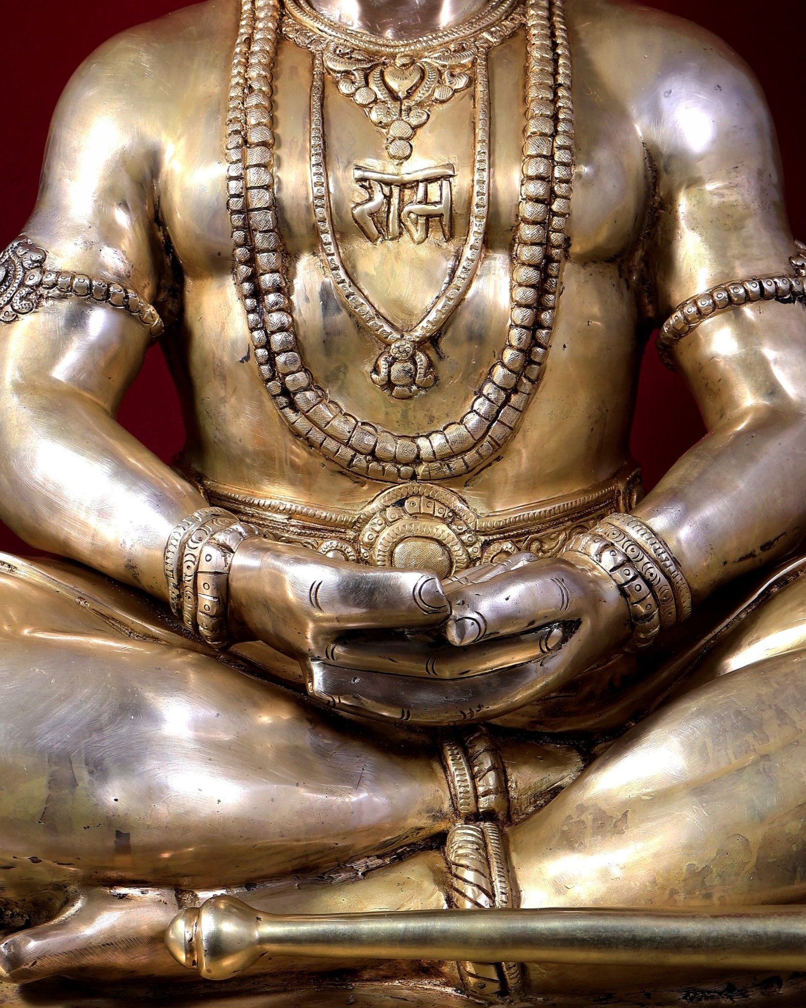 Large Brass Hanuman Meditation Statue | Temple Grade Sculpture 32.5 inch - Budhshiv.com