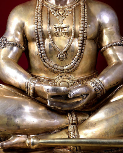 Large Brass Hanuman Meditation Statue | Temple Grade Sculpture 32.5 inch - Budhshiv.com