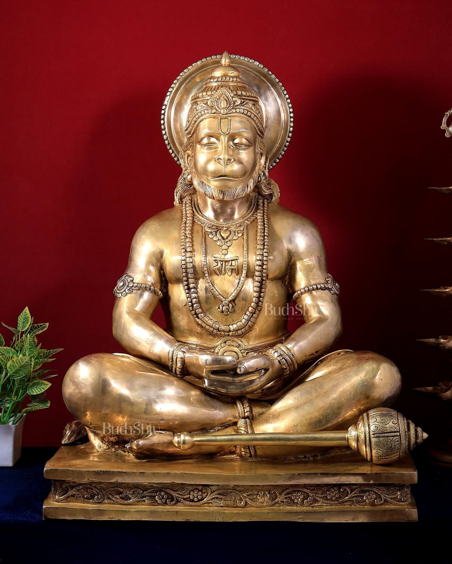 Large Brass Hanuman Meditation Statue | Temple Grade Sculpture 32.5 inch - Budhshiv.com
