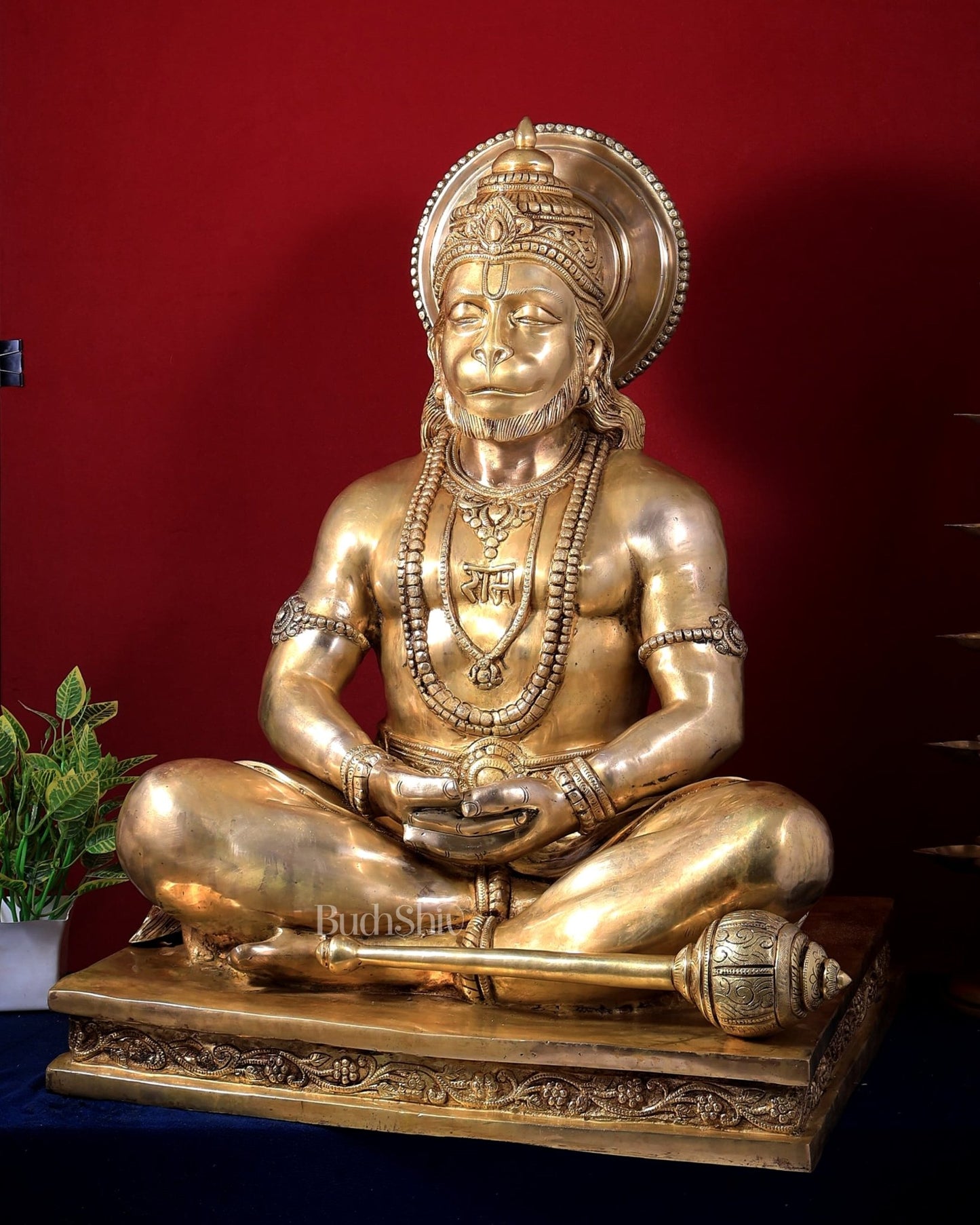Large Brass Hanuman Meditation Statue | Temple Grade Sculpture 32.5 inch - Budhshiv.com