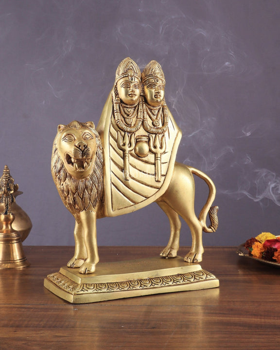 Large Brass Kaila Devi Chamunda Mata Idol – 12.5" | Divine Handcrafted Sculpture - Budhshiv.com