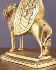 Large Brass Kaila Devi Chamunda Mata Idol – 12.5" | Divine Handcrafted Sculpture - Budhshiv.com