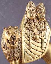 Large Brass Kaila Devi Chamunda Mata Idol – 12.5" | Divine Handcrafted Sculpture - Budhshiv.com