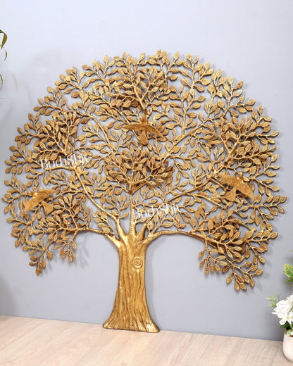 Large Brass Kalpavriksha Bodhi Tree Wall Hanging – 3 Feet Sacred Tree of Life Décor - Budhshiv.com