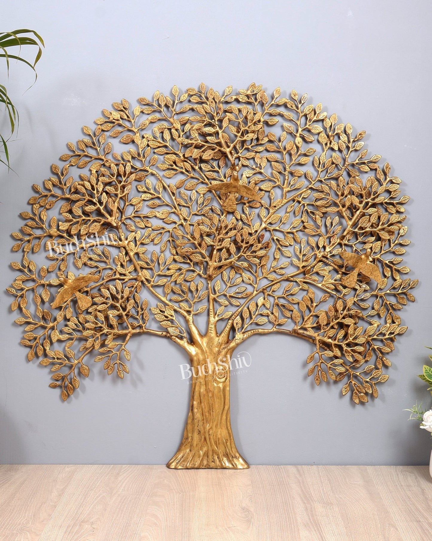 Large Brass Kalpavriksha Bodhi Tree Wall Hanging – 3 Feet Sacred Tree of Life Décor - Budhshiv.com