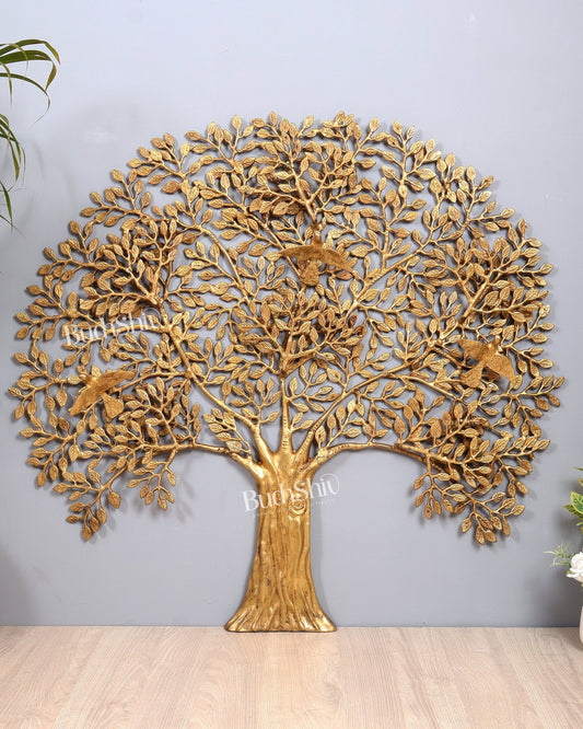 Large Brass Kalpavriksha Bodhi Tree Wall Hanging – 3 Feet Sacred Tree of Life Décor - Budhshiv.com