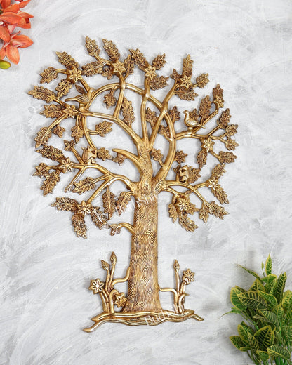 Large Brass Kalpavriksha Tree Wall Hanging with Birds & Squirrels – 21 Inch Divine Decor - Budhshiv.com