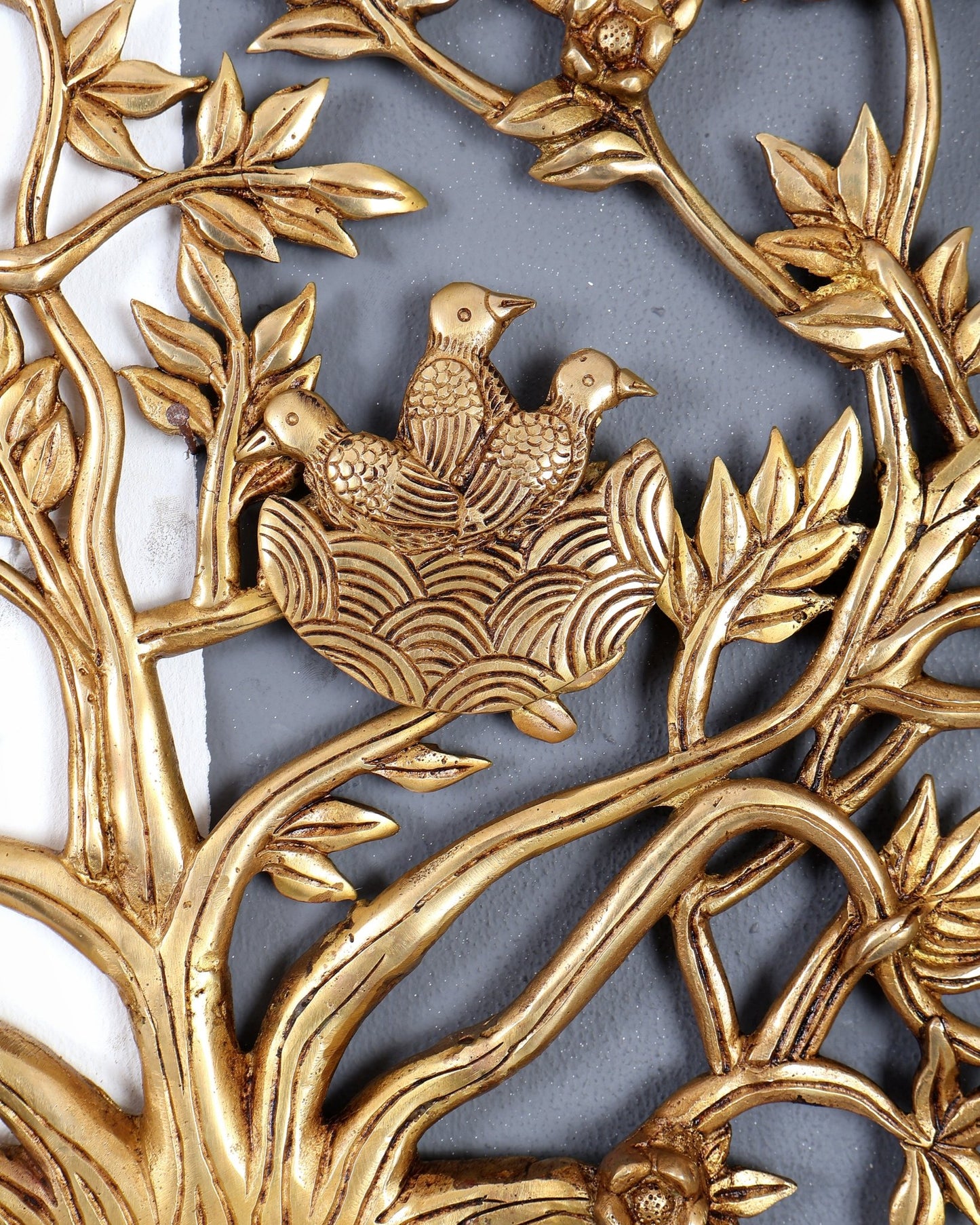 Large Brass Kalpavriksha Wall Hanging with Deers & Birds – 28"x22.5" Enhanced carvings - Budhshiv.com
