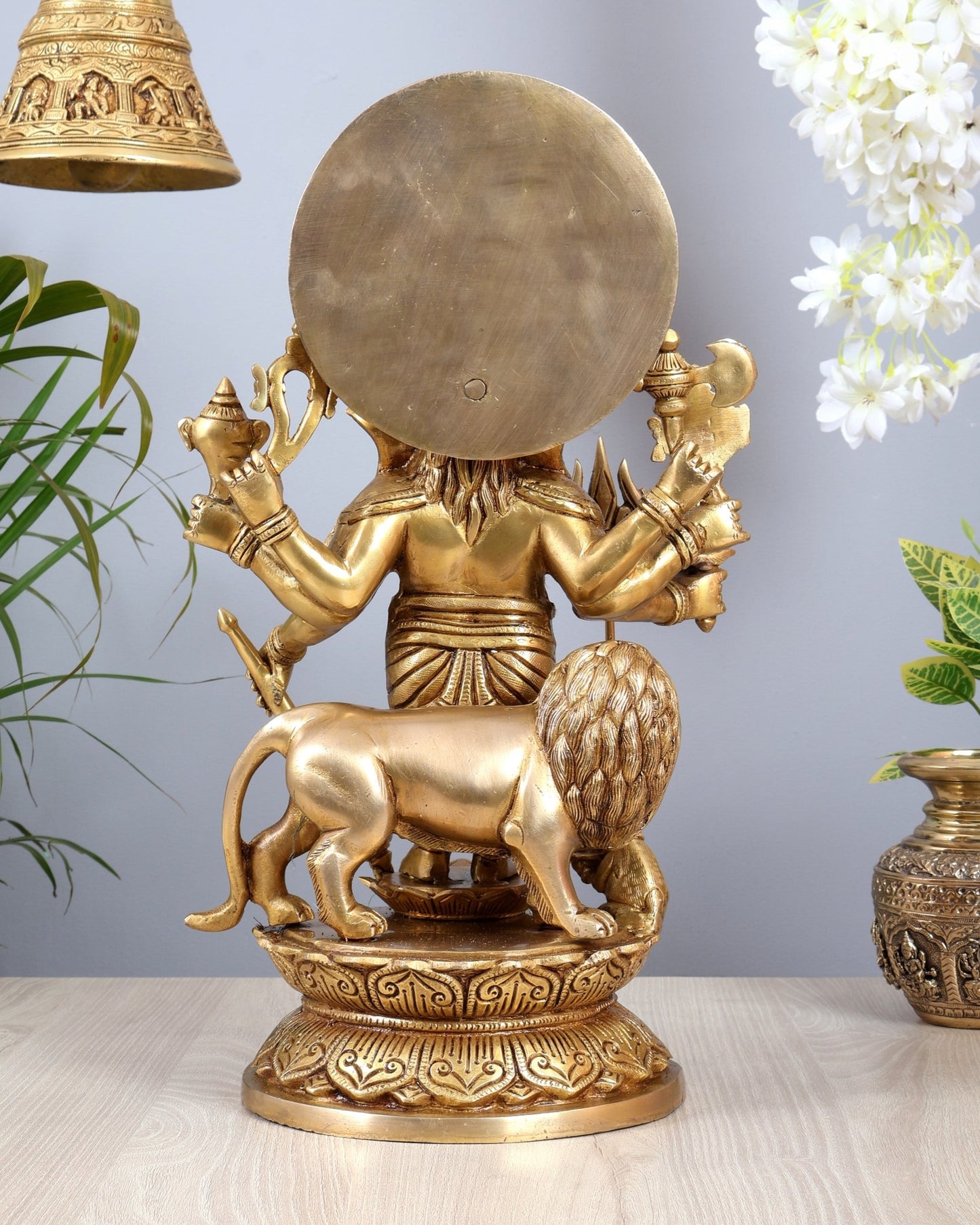Large Brass Kana Drishti Ganesha Standing with Lion Statue | (18 inch/ 12kg) - Budhshiv.com