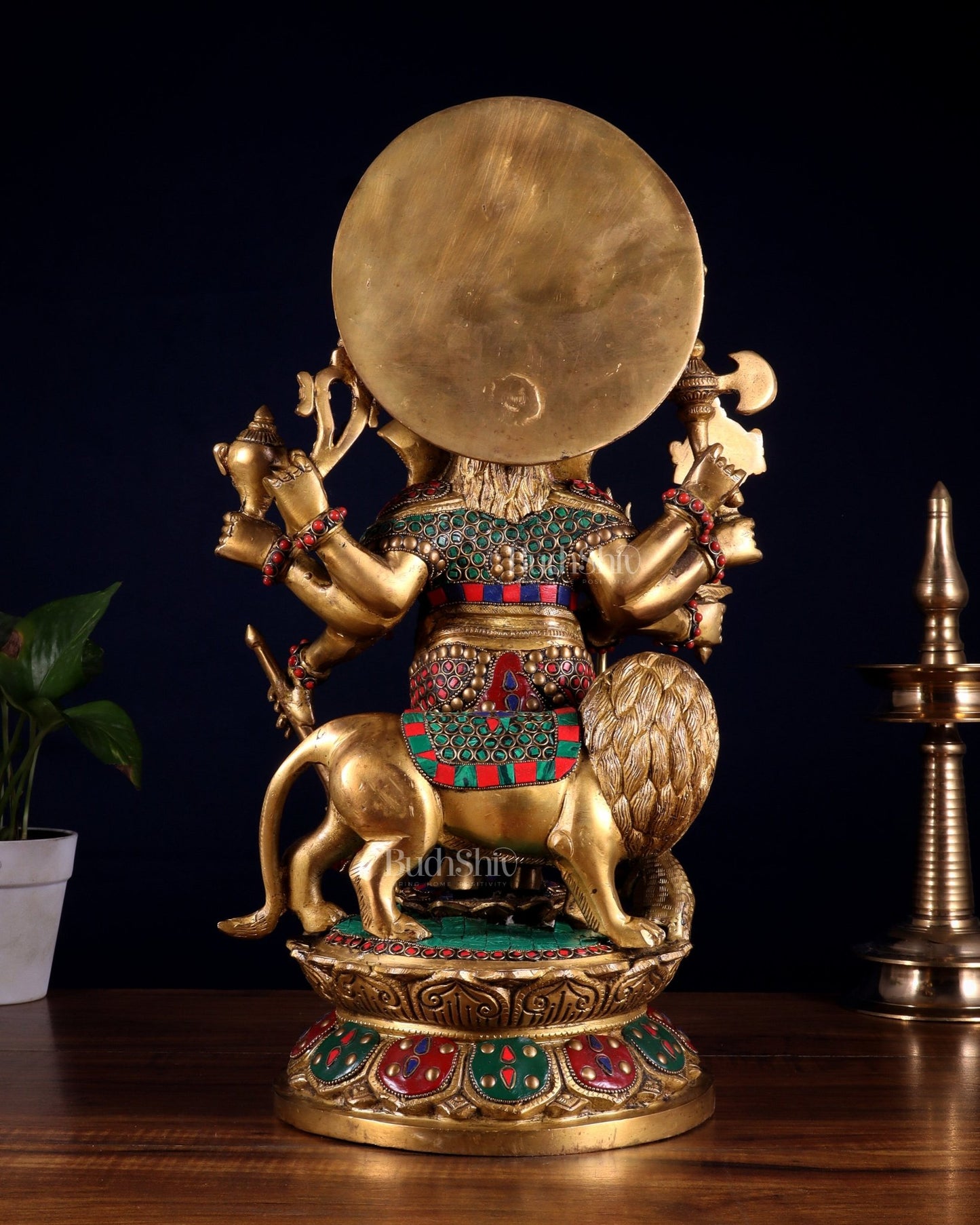 Large Brass Kana Drishti Ganesha Standing with Lion Statue 18 inch - Budhshiv.com