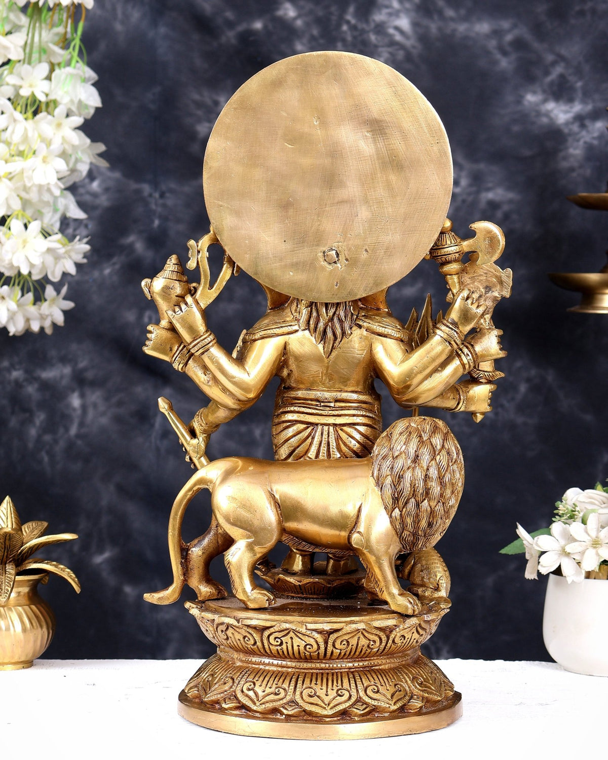 Large Brass KanaDrishti Ganesha Standing with Lion Statue 18 inch dull gold - Budhshiv.com