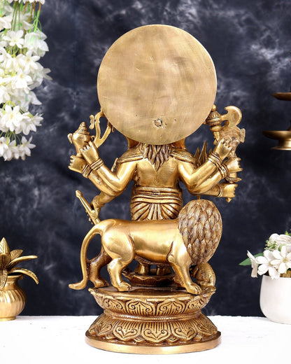 Large Brass KanaDrishti Ganesha Standing with Lion Statue 18 inch dull gold - Budhshiv.com