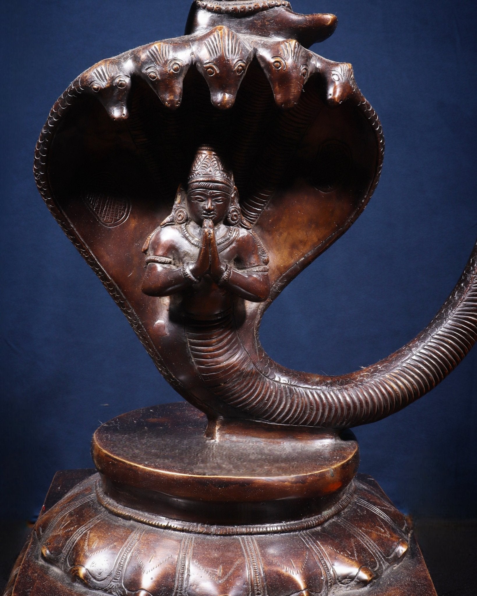Large Brass Krishna Dancing on Kaliya Naag – 42” Chola Replica - Budhshiv.com