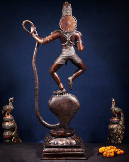 Large Brass Krishna Dancing on Kaliya Naag – 42” Chola Replica - Budhshiv.com