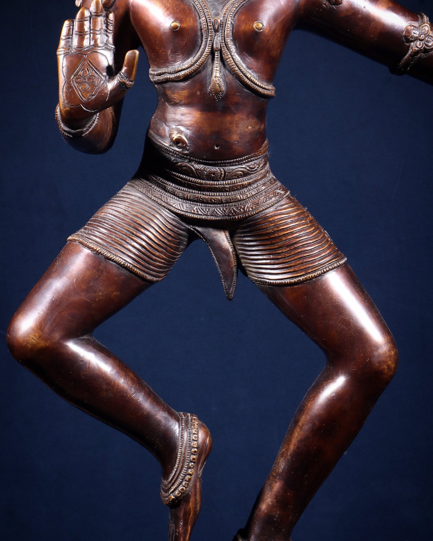 Large Brass Krishna Dancing on Kaliya Naag – 42” Chola Replica - Budhshiv.com