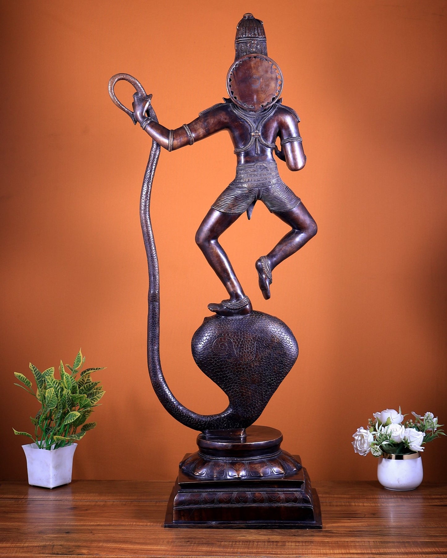 Large Brass Krishna Dancing on Kaliya Naag – 42” - Budhshiv.com