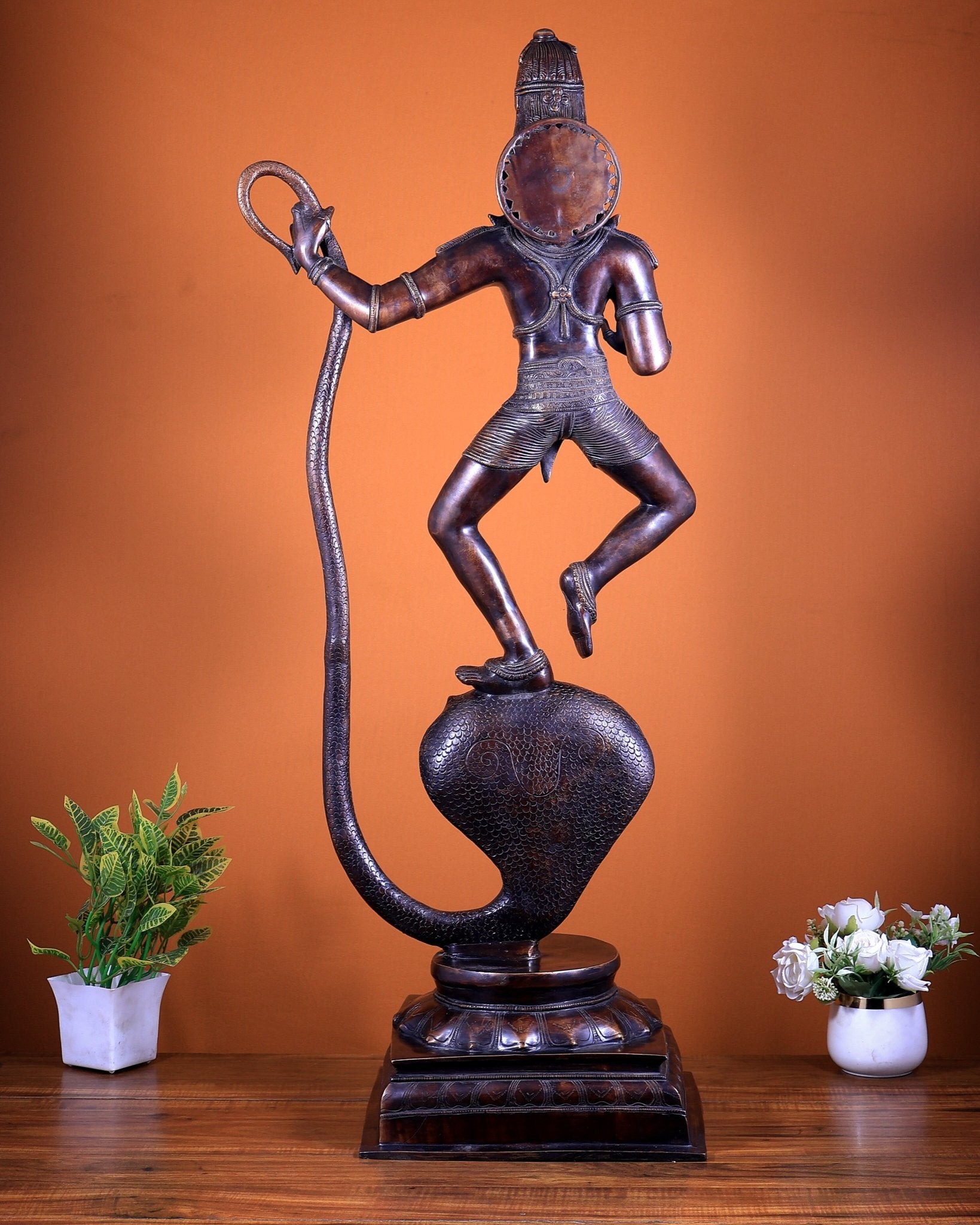 Large Brass Krishna Dancing on Kaliya Naag – 42” - Budhshiv.com