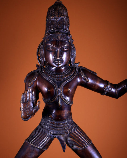 Large Brass Krishna Dancing on Kaliya Naag – 42” - Budhshiv.com