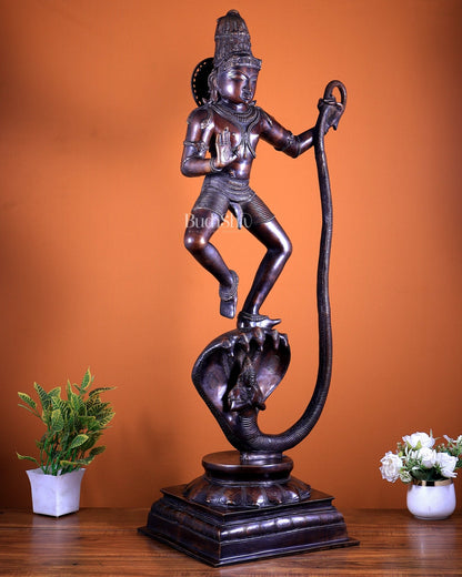Large Brass Krishna Dancing on Kaliya Naag – 42” - Budhshiv.com