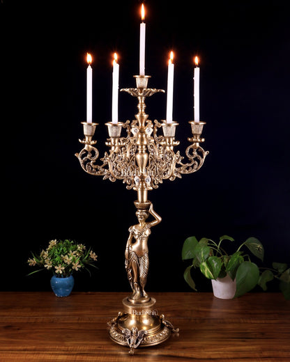 Large Brass Lady Candle Holder – 7 Arm Majestic Decor 24 inch - Budhshiv.com