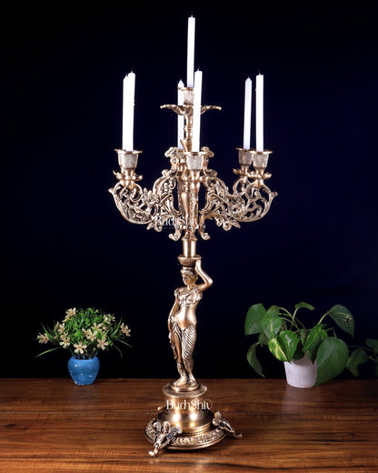 Large Brass Lady Candle Holder – 7 Arm Majestic Decor 24 inch - Budhshiv.com