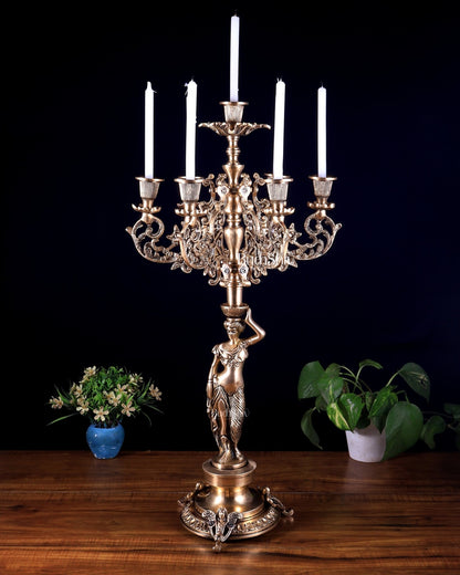 Large Brass Lady Candle Holder – 7 Arm Majestic Decor 24 inch - Budhshiv.com