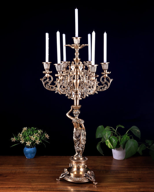 Large Brass Lady Candle Holder – 7 Arm Majestic Decor 24 inch - Budhshiv.com