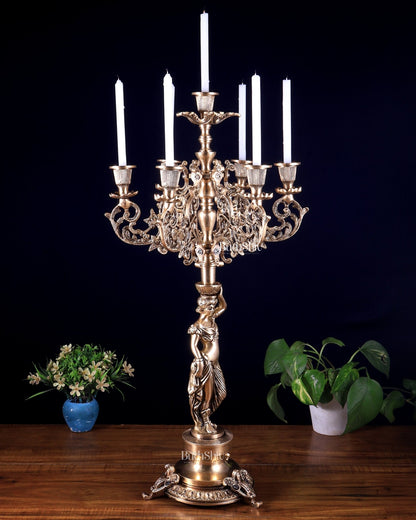 Large Brass Lady Candle Holder – 7 Arm Majestic Decor 24 inch - Budhshiv.com