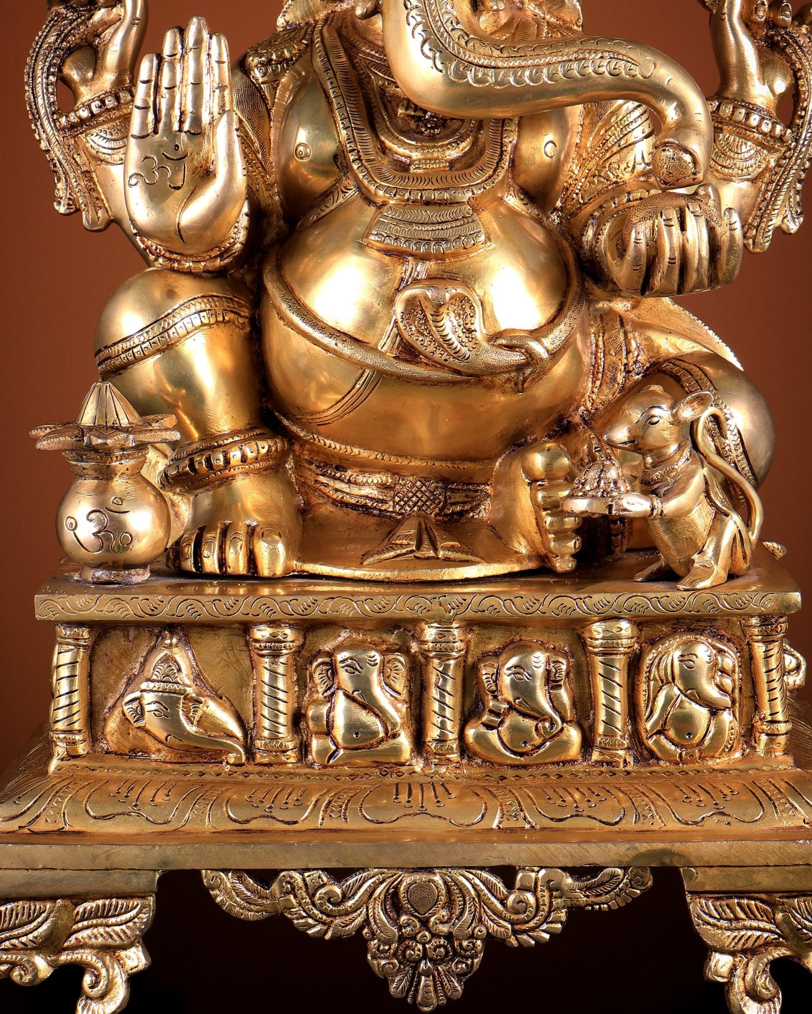 Large Brass Lord Ganesha Statue with Chattar (Umbrella) Throne | Temple Grade 34 inch - Budhshiv.com