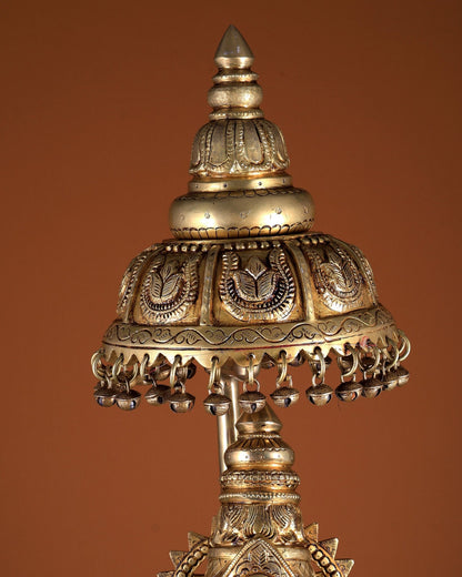 Large Brass Lord Ganesha Statue with Chattar (Umbrella) Throne | Temple Grade 34 inch - Budhshiv.com