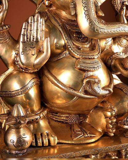 Large Brass Lord Ganesha Statue with Chattar (Umbrella) Throne | Temple Grade 34 inch - Budhshiv.com