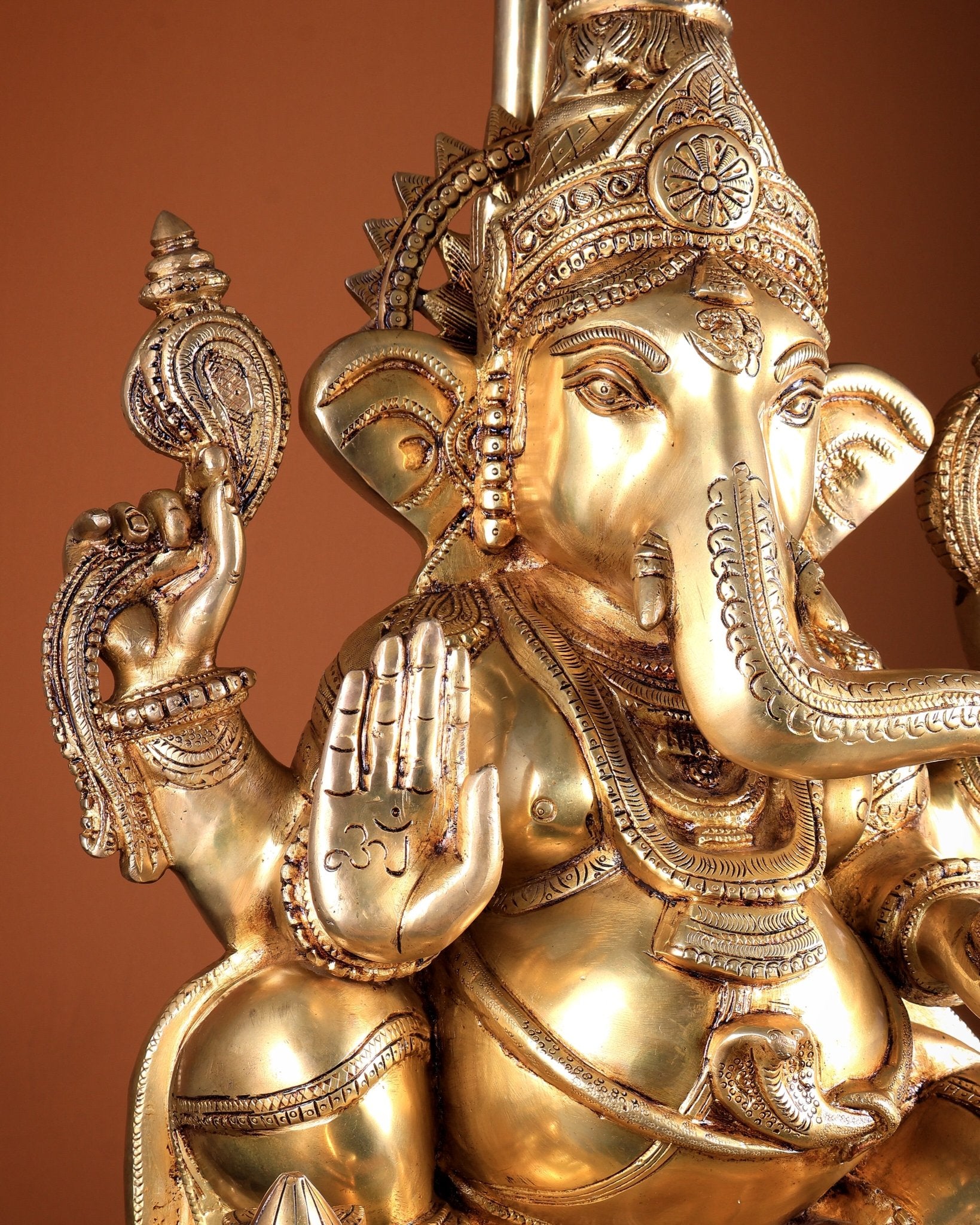Large Brass Lord Ganesha Statue with Chattar (Umbrella) Throne | Temple Grade 34 inch - Budhshiv.com