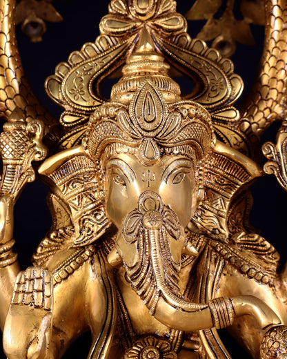 Large Brass Lord Ganesha under Tree statue - 24 inches - Budhshiv.com