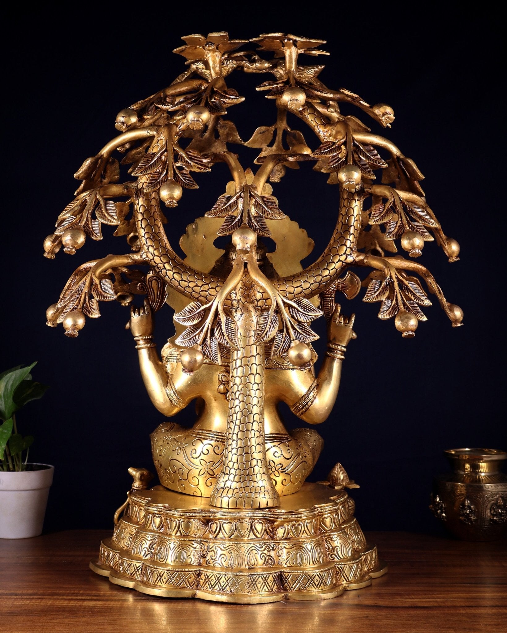 Large Brass Lord Ganesha under Tree statue - 24 inches - Budhshiv.com