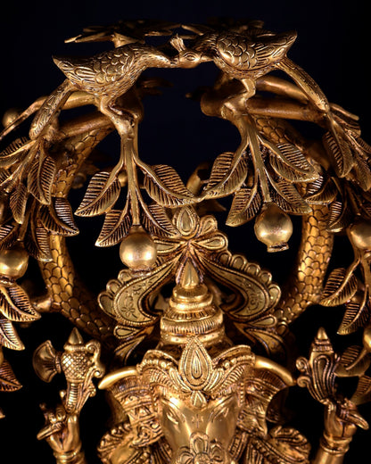 Large Brass Lord Ganesha under Tree statue - 24 inches - Budhshiv.com