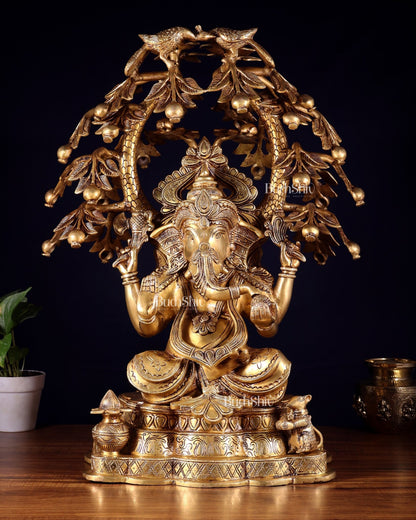 Large Brass Lord Ganesha under Tree statue - 24 inches - Budhshiv.com