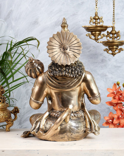 Large Brass Lord Hanuman Blessing Pose Statue | Cross - Legged Bajrangbali Idol 16" - Budhshiv.com