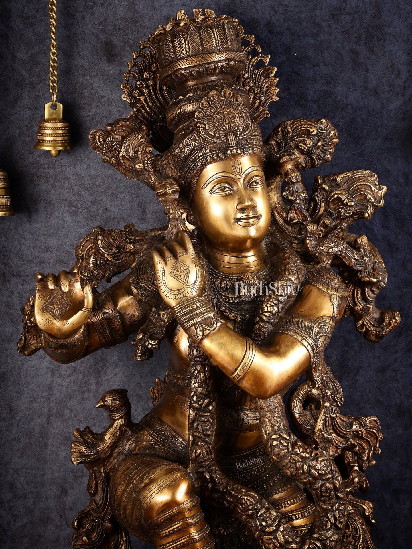 Large brass Lord Krishna Statue - 46 inch - Budhshiv.com
