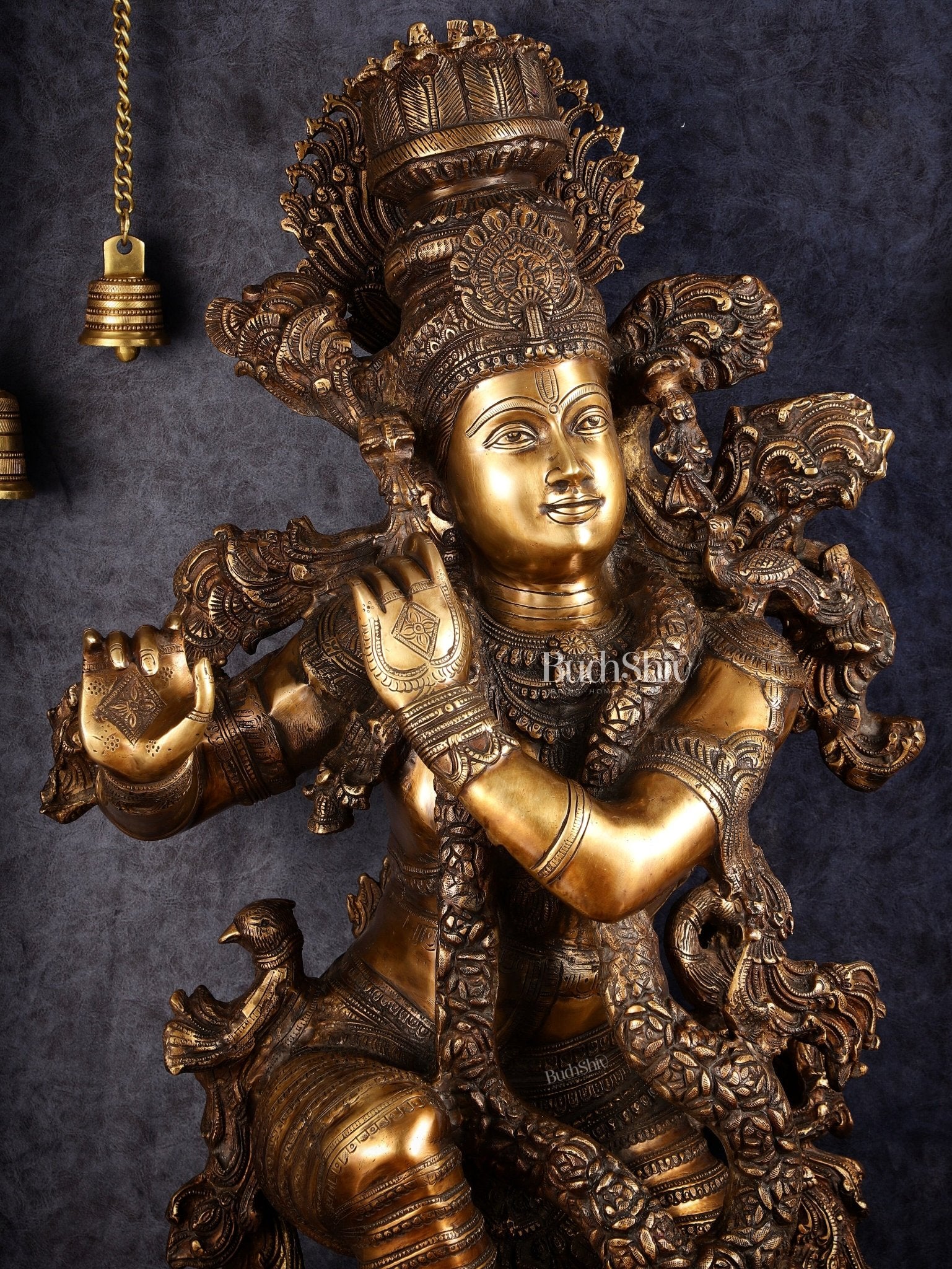 Large brass Lord Krishna Statue - 46 inch - Budhshiv.com