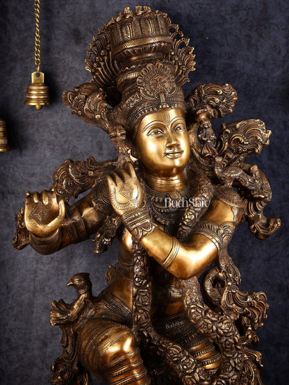 Large brass Lord Krishna Statue - 46 inch - Budhshiv.com